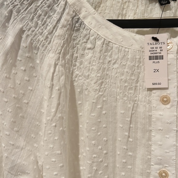 Talbots White Swiss Dot Peasant Blouse - Picture 4 of 5